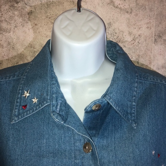 Christopher & Banks Denim Patriotic Bear Blouse - Picture 2 of 13